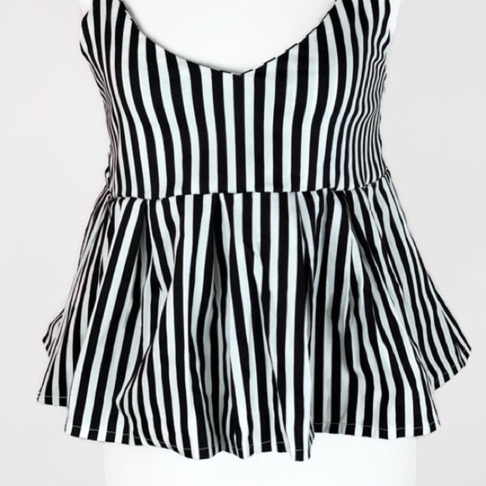 Striped Black + White Babydoll Cami Top - Picture 2 of 8